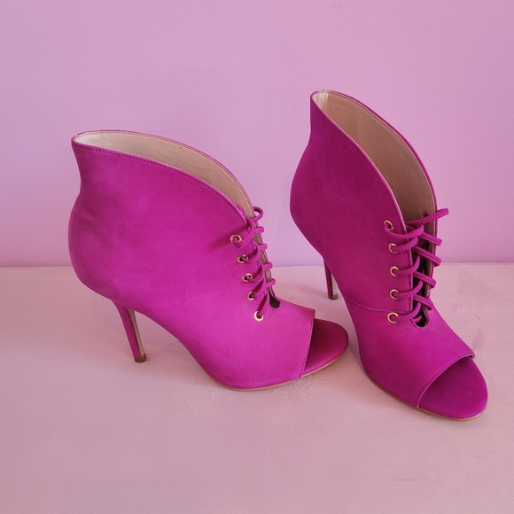 Aldo Pink Suede Peeptoe Lace-up Booties - Picture 2 of 5